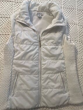 Liz Claiborne Cream Quilted Puffer Vest with Textured Side Panels White Sz M
